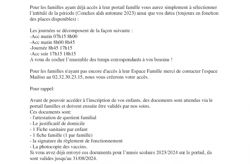 Ouverture du centre de loisirs de Conches pendant les vacances scolaires