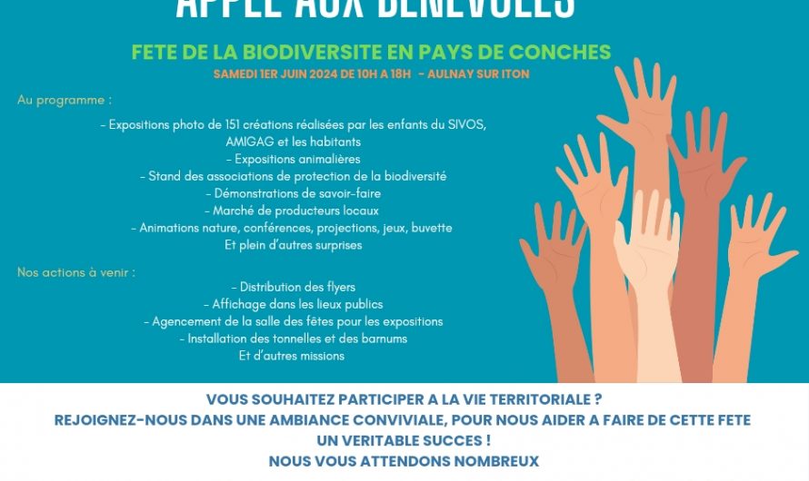 Info appels aux bénévoles fête de la biodiversité en pays de Conches samedi 1 Juin 2024 Espace MaiLiSo