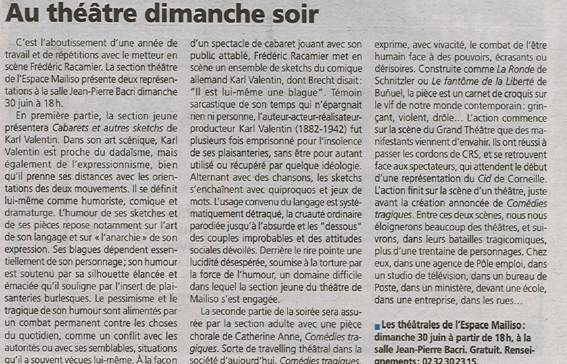 Au théâtre dimanche soir