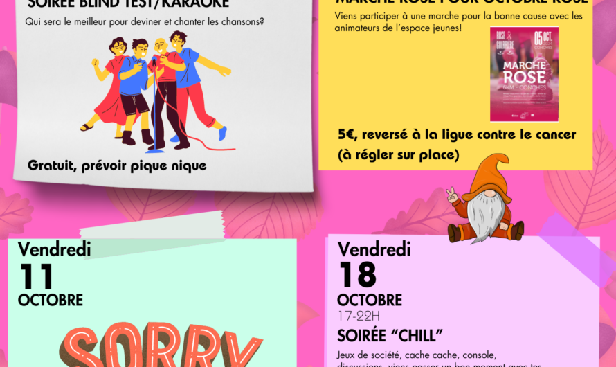 Programme de l’Espace Jeunes week-ends octobre
