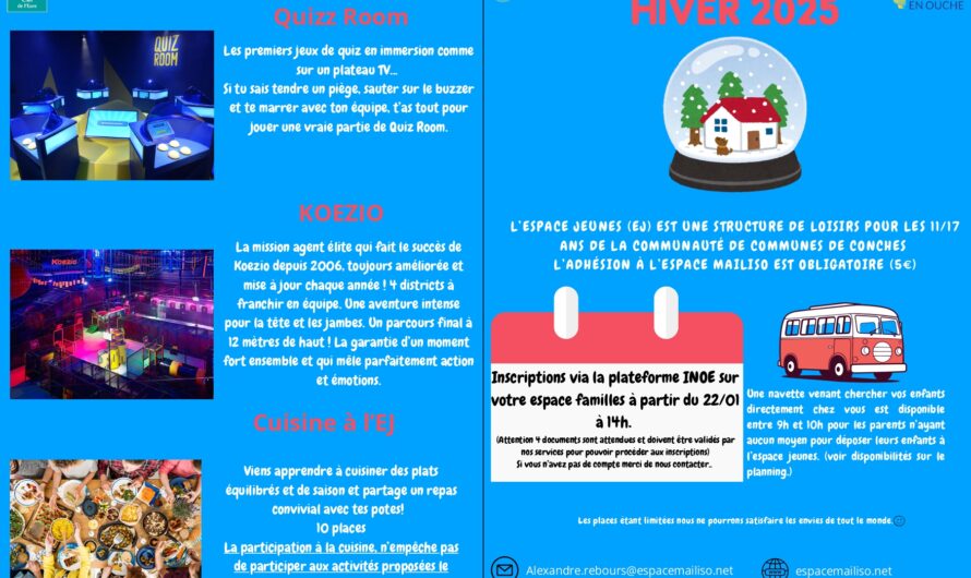 Le programme des vacances d’hiver est dispo!