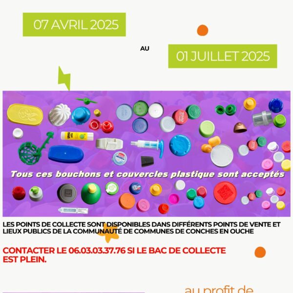 Collecte de bouchons du 07 avril au 01 juillet 2025