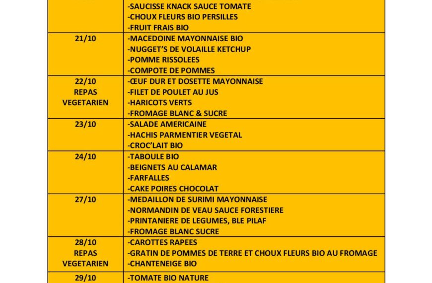Menus vacances de l’automne