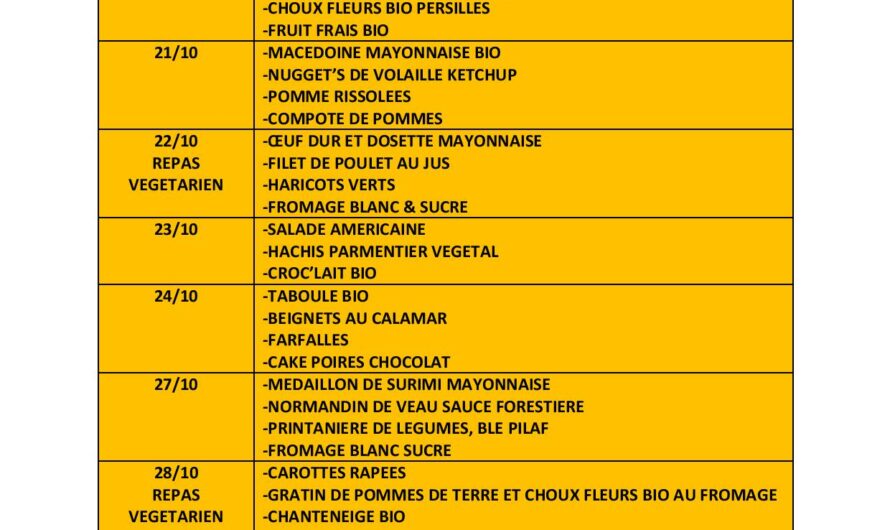 Menus vacances de l’automne